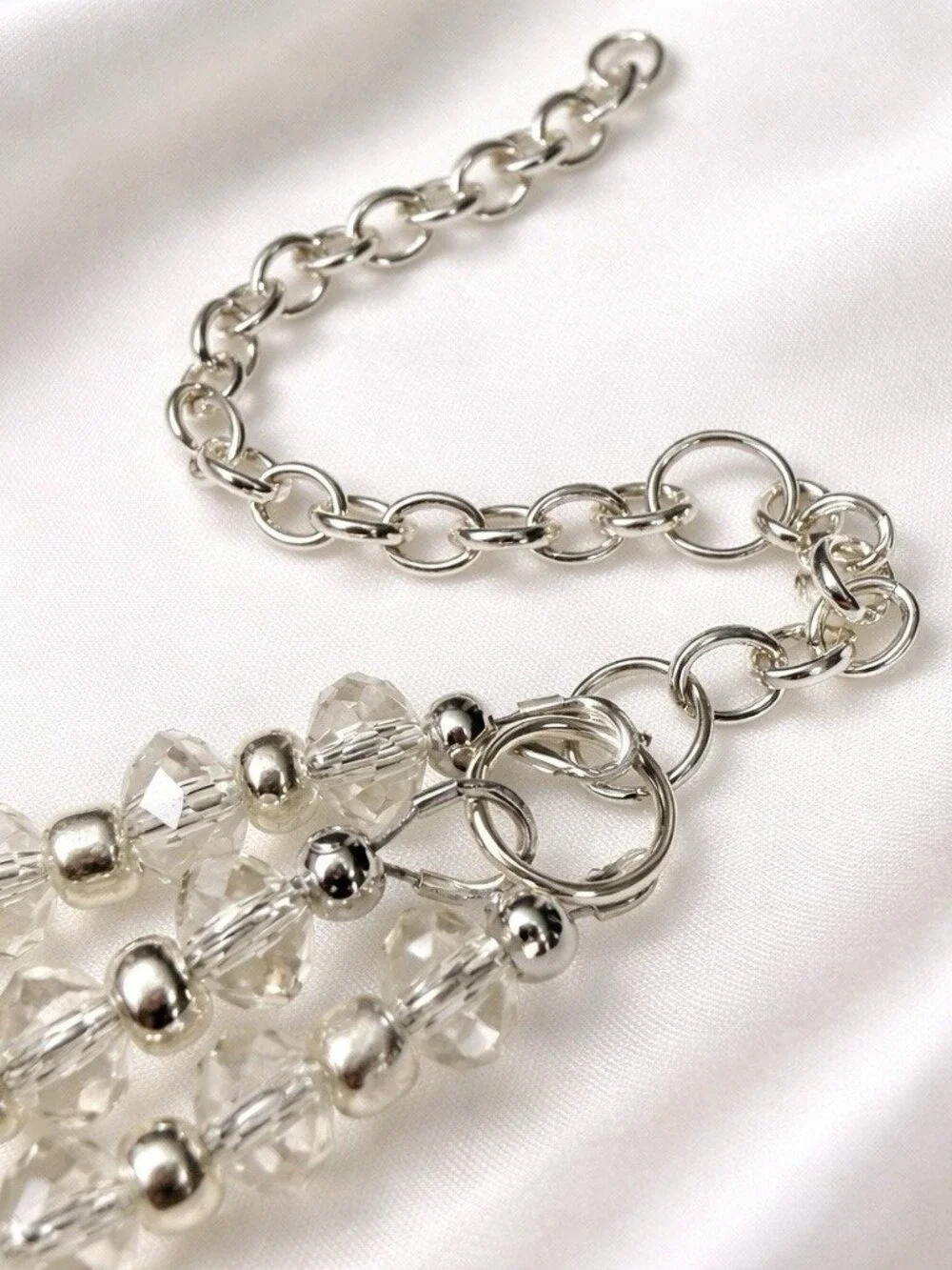 Reimagined Glass Crystal Bead Bracelet Silver Tone 6-8 Inch